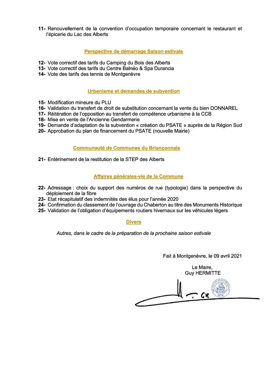 Convocation Conseil Municipal du 18 mars 2021 - Page 2 © Mairie de Montgenèvre