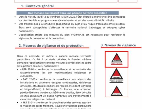 [VIGIPIRATE] bulletin flash du vendredi 13 juin 2025